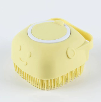 Silicone Dog Bath Massage Gloves Brush Pet Cat Bathroom Cleaning Tool Comb Brush For Dog Can Pour Shampoo Dog Grooming Supplies — Yellow-Square1